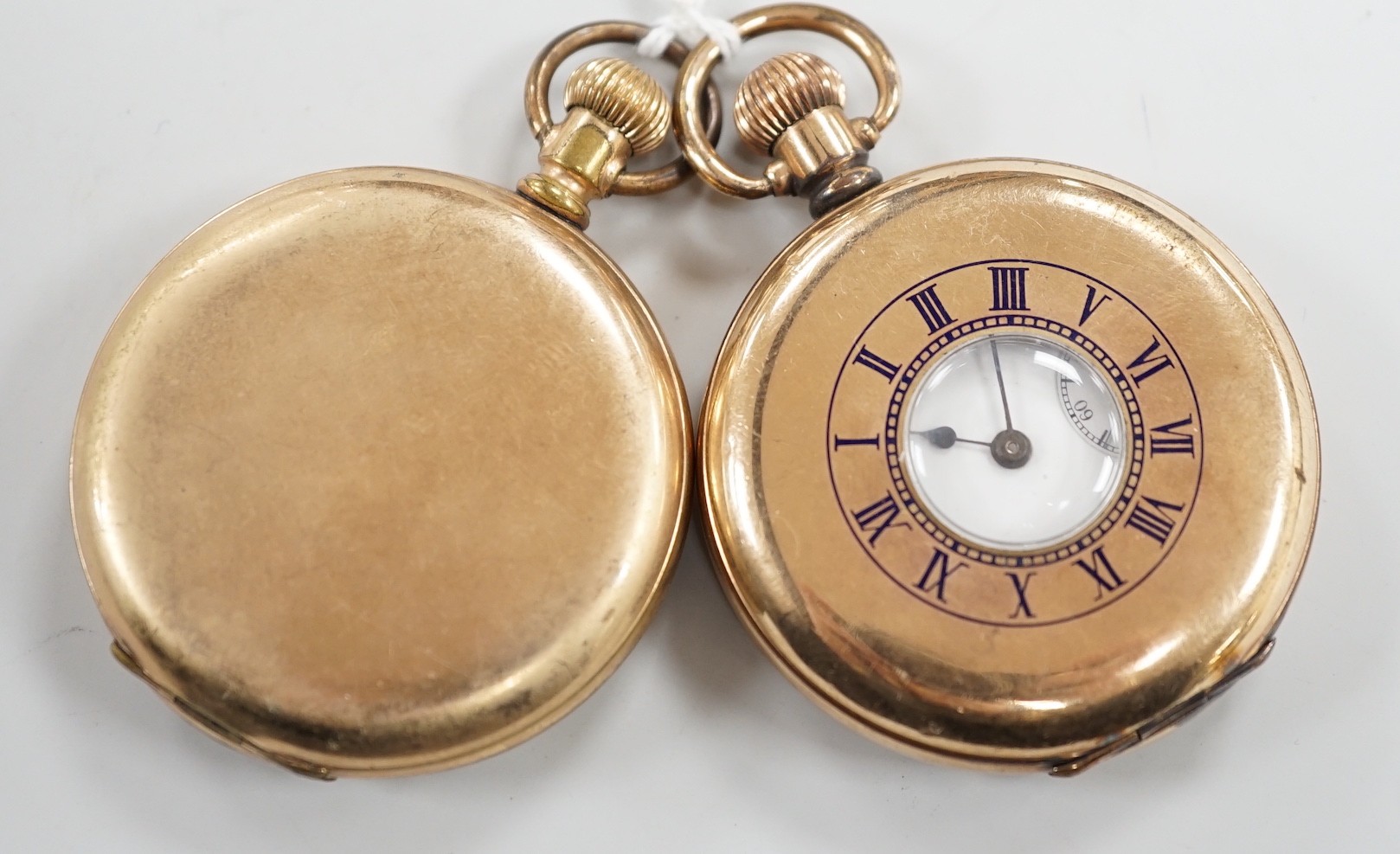 Two gold plated pocket watches, including half hunter.